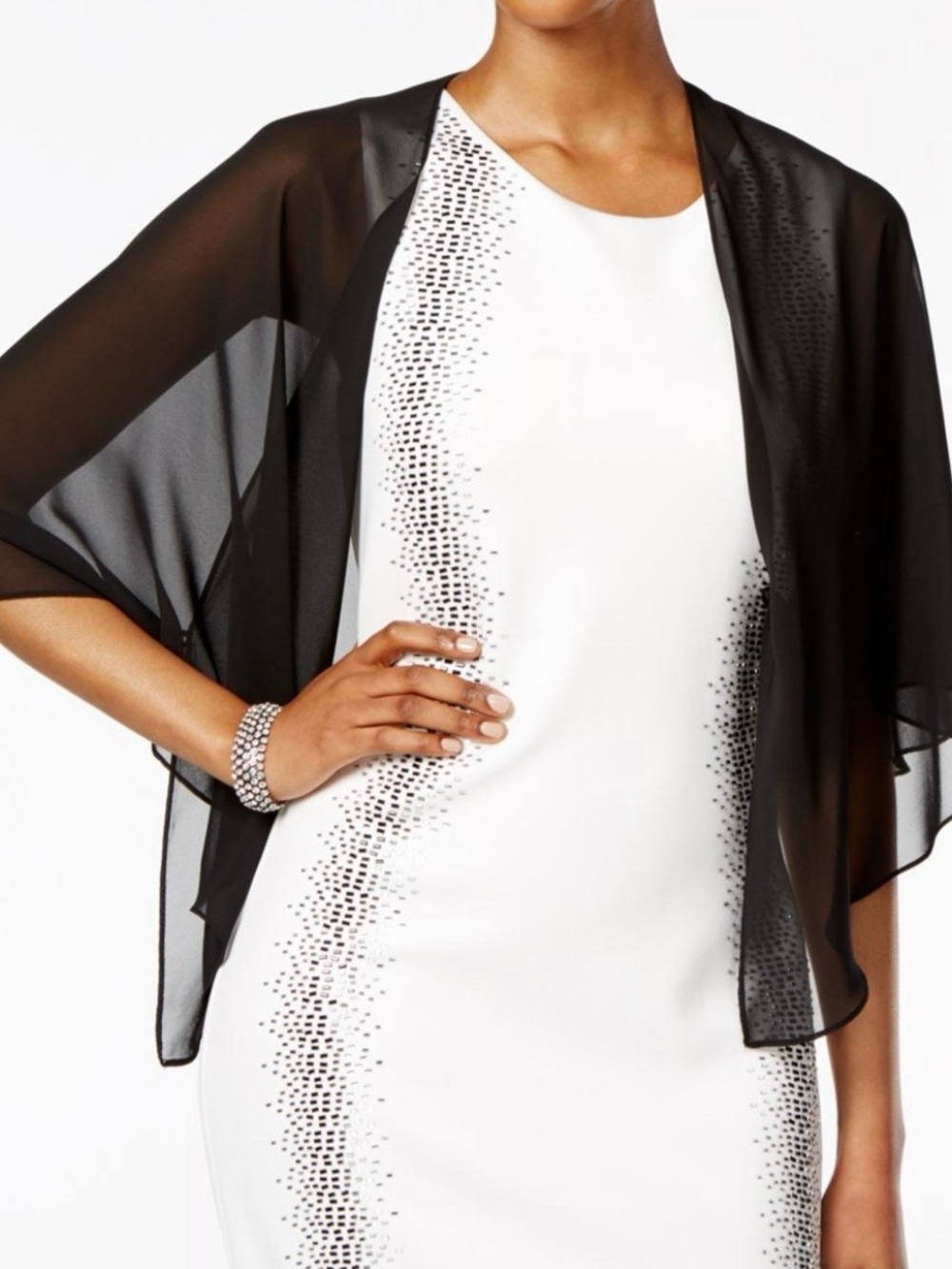 SLNY Black Sheer Capelet Shawl - L/XL